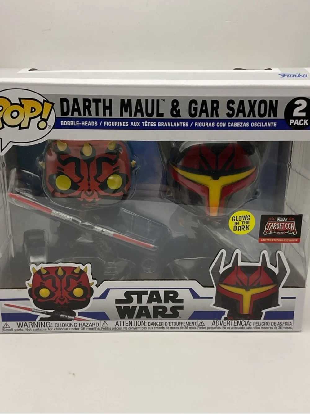 Darth Maul & Gar Saxon ‎ Funko Pops Glow in the Dark Target Con